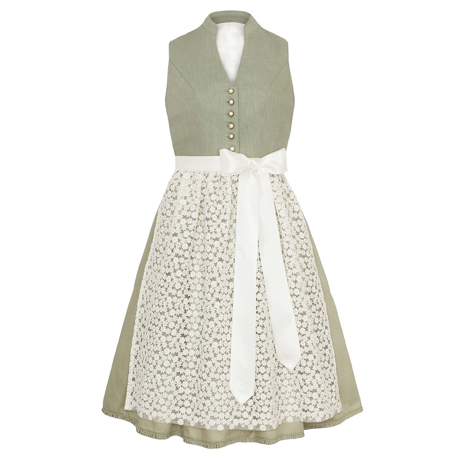 Traditional Dirndl Dress  Sage Green with Lace Apron - Detailed view