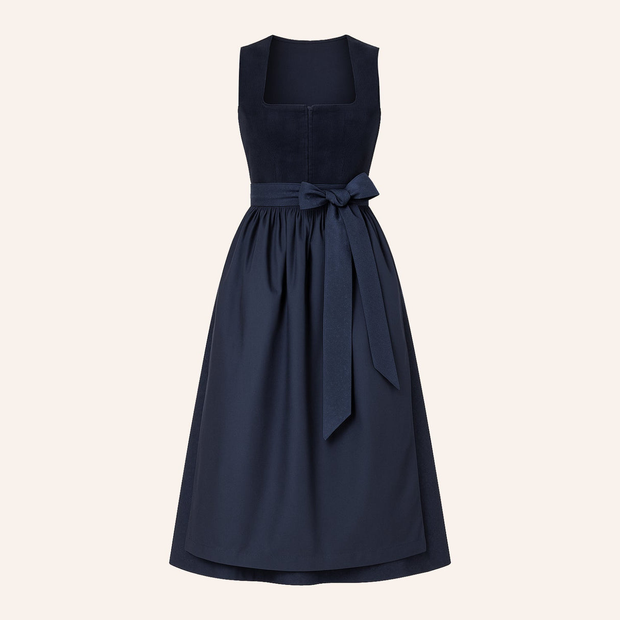 Traditional Dirndl Dress  Navy Blue Cotton Blend with Ruffle Sleeves - Detailed view