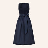 Traditional Dirndl Dress  Navy Blue Cotton Blend with Ruffle Sleeves - Detailed view