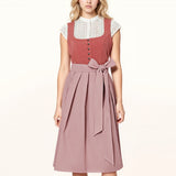 Traditional Dirndl Dress  Vintage Rose Cotton With Bow Apron - Product showcase