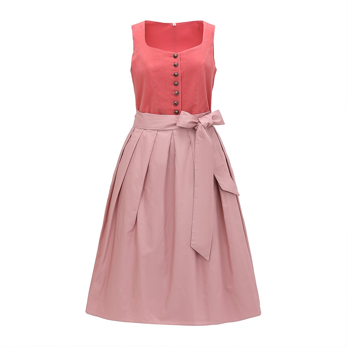 Traditional Dirndl Dress  Vintage Rose Cotton With Bow Apron - Detailed view