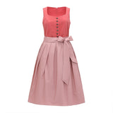 Traditional Dirndl Dress  Vintage Rose Cotton With Bow Apron - Detailed view