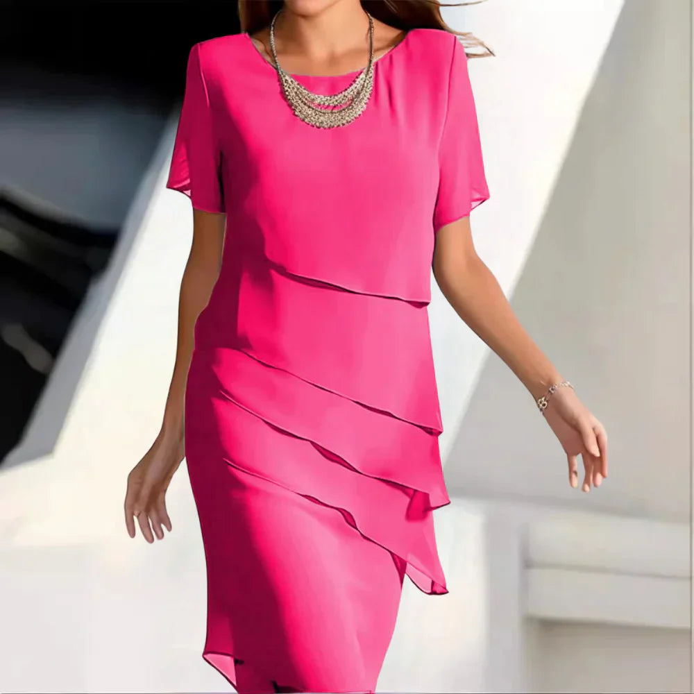 Layered Chiffon Midi Dress  Elegant Tiered Design - Product detail 8