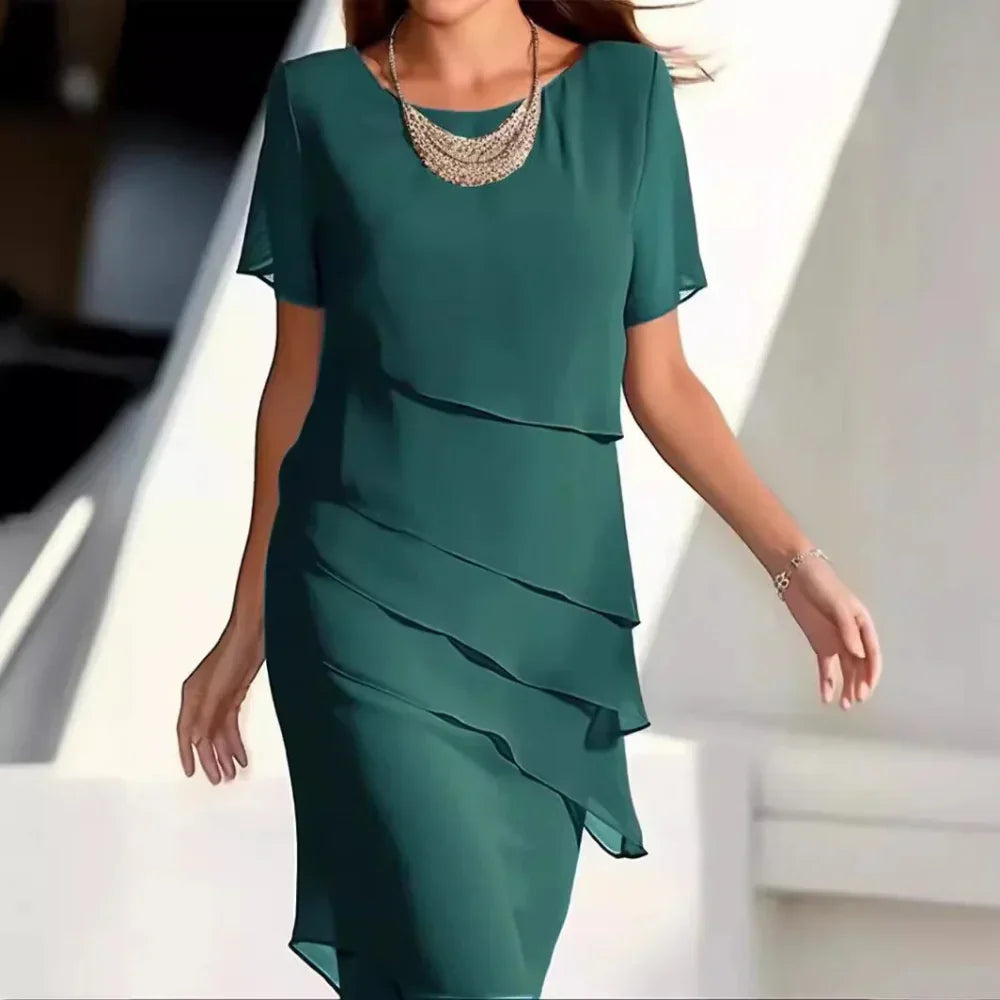 Layered Chiffon Midi Dress  Elegant Tiered Design - Product detail 5