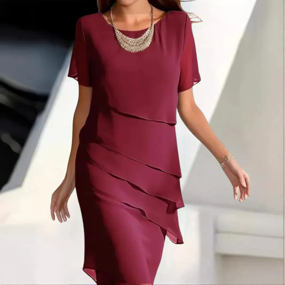Layered Chiffon Midi Dress  Elegant Tiered Design - Product showcase