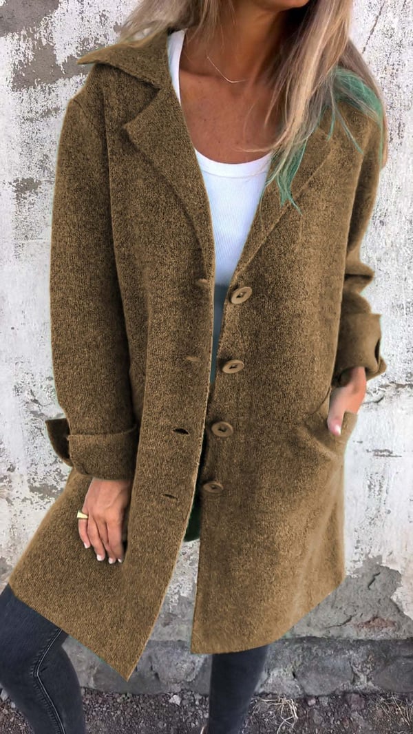 Wool Blend Long Coat  Rose Pink Lapel Design - Product detail 11