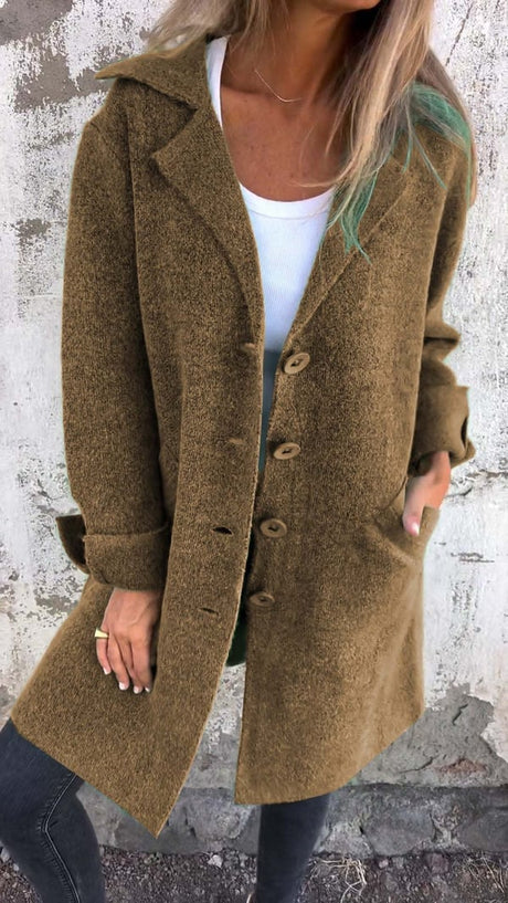 Wool Blend Long Coat  Rose Pink Lapel Design - Product detail 11