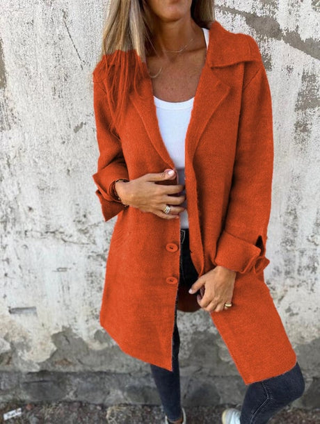 Wool Blend Long Coat  Rose Pink Lapel Design - Product detail 12