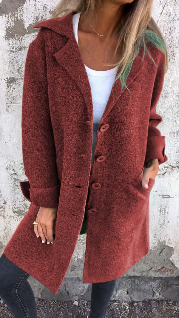 Wool Blend Long Coat  Rose Pink Lapel Design - Product detail 13