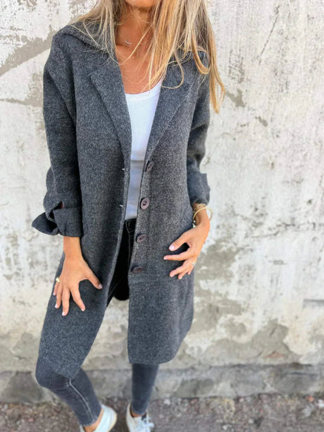 Wool Blend Long Coat  Rose Pink Lapel Design - Product detail 5