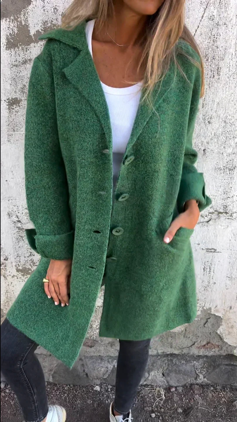 Wool Blend Long Coat  Rose Pink Lapel Design - Product detail 6