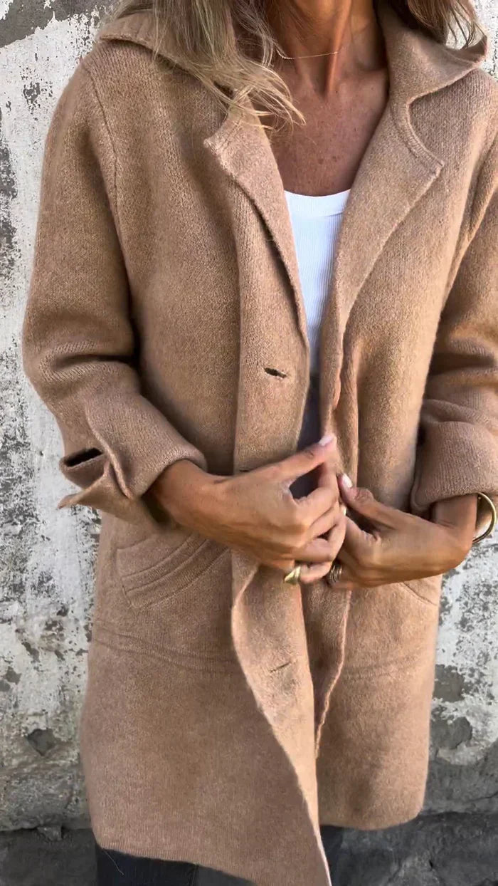 Wool Blend Long Coat  Rose Pink Lapel Design - Product detail 7