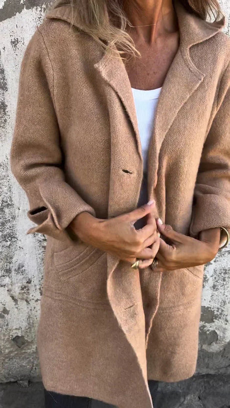 Wool Blend Long Coat  Rose Pink Lapel Design - Product detail 7