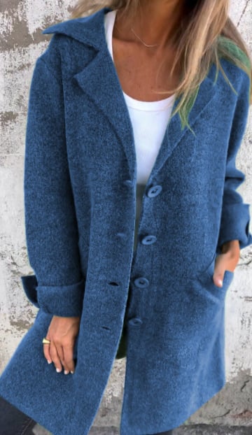 Wool Blend Long Coat  Rose Pink Lapel Design - Product detail 9