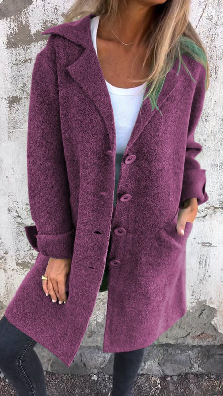 Wool Blend Long Coat  Rose Pink Lapel Design - Product detail 10