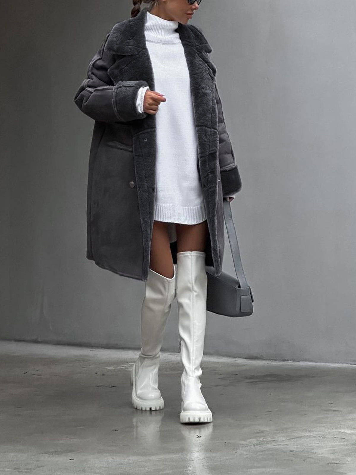Plus Size Winter Coat  Plush Lapel Fur-Lined Design - Product showcase