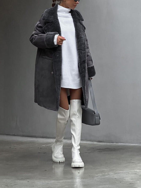 Plus Size Winter Coat  Plush Lapel Fur-Lined Design - Product showcase