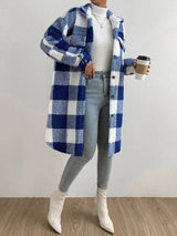 Plaid Teddy Fleece Coat  Pink White Checkered Pattern - Product example