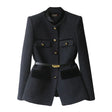 Military Style Wool Blazer  Gold Button Belt Detail - Detailed view