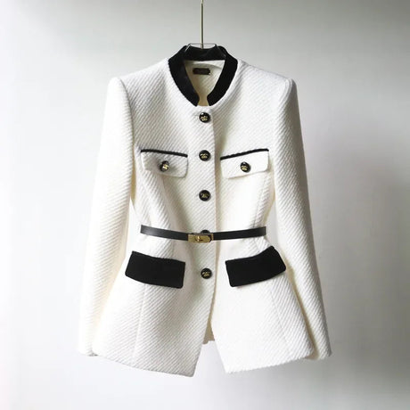 Military Style Wool Blazer  Gold Button Belt Detail - Product detail 6