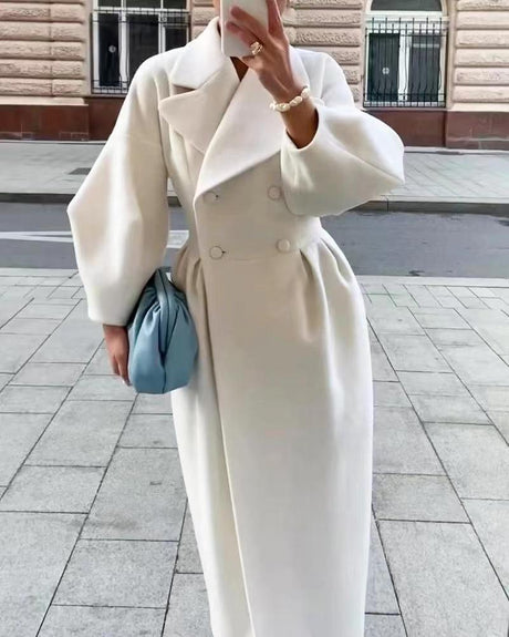 Elegant Winter Wool Coat  Double Breasted with Structured Lapel - Product showcase