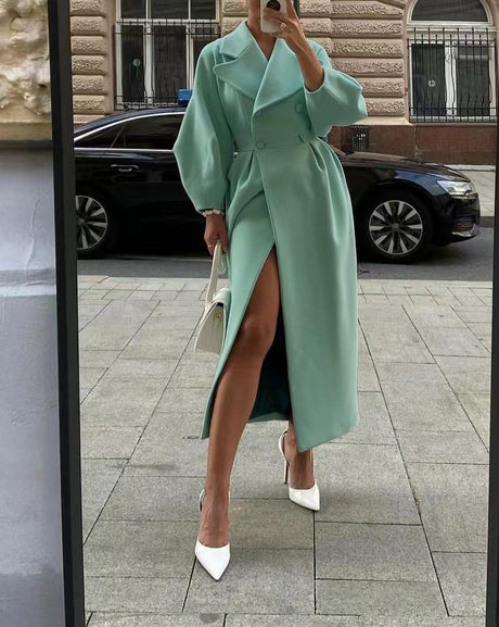 Elegant Winter Wool Coat  Double Breasted with Structured Lapel - Detailed view