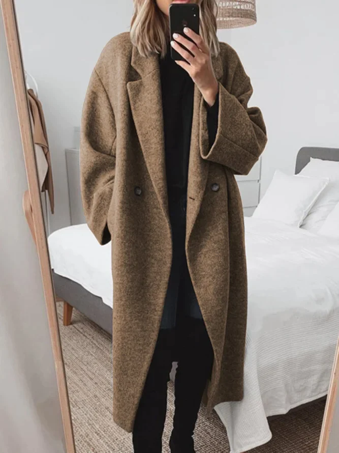 Oversized Winter Coat  Double-Breasted Longline Wool Design - Product showcase