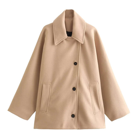 Oversized Winter Coat  Camel Wool Blend Button Front - Product detail 6