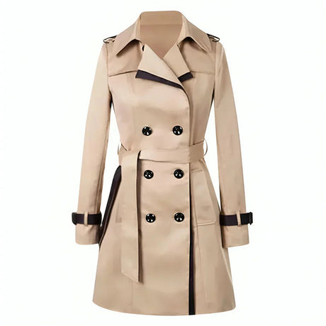 Classic Double-Breasted Trench Coat  Belted Beige Design - Product showcase
