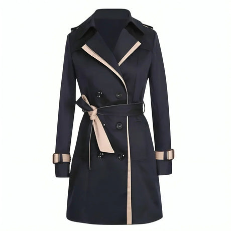 Classic Double-Breasted Trench Coat  Belted Beige Design - Detailed view