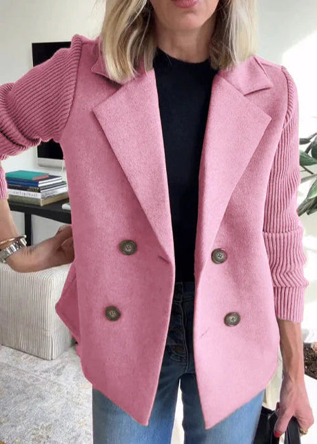 Double Breasted Winter Coat  Pink Wool Blend Ribbed Sleeves - Product showcase