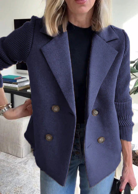Double Breasted Winter Coat  Pink Wool Blend Ribbed Sleeves - Product detail 4