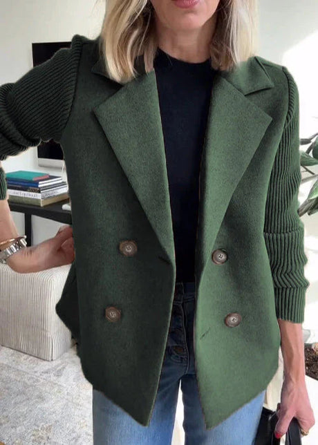 Double Breasted Winter Coat  Pink Wool Blend Ribbed Sleeves - Product detail 5