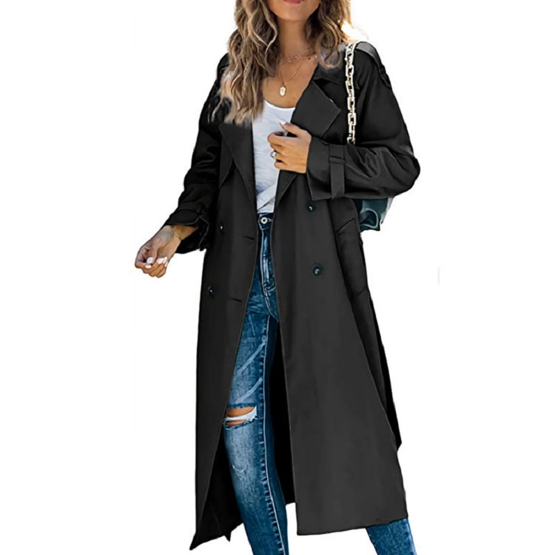 Classic Long Trench Coat  Double-Breasted Tailored Design - Product showcase