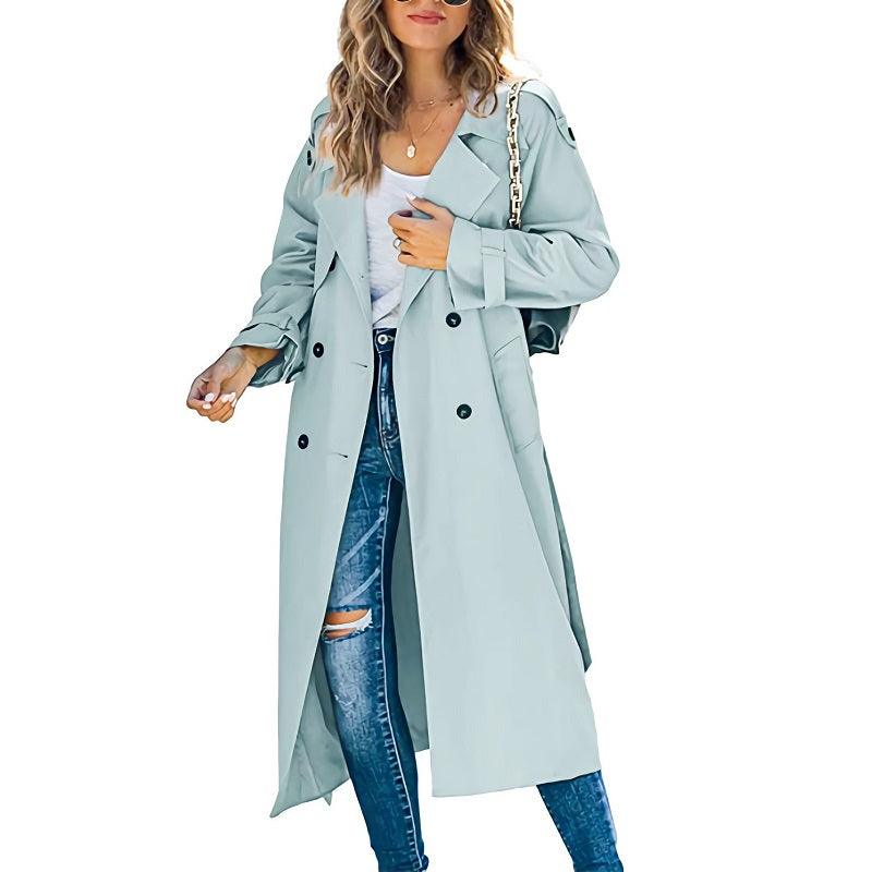 Classic Long Trench Coat  Double-Breasted Tailored Design - Detailed view