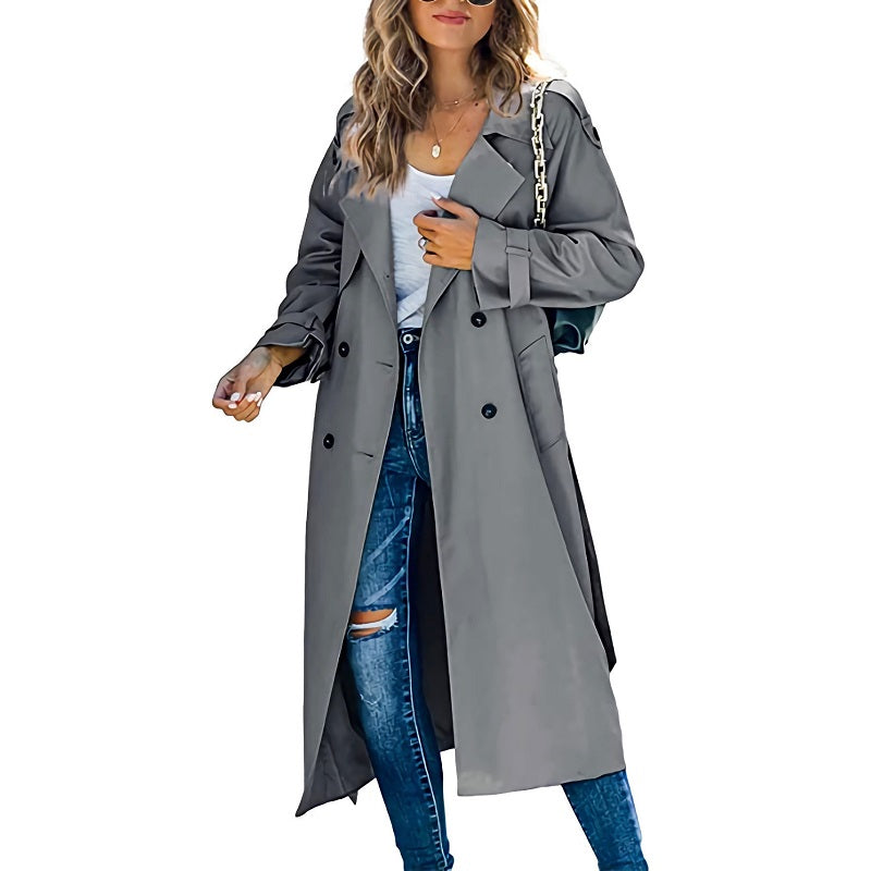 Classic Long Trench Coat  Double-Breasted Tailored Design - Product example