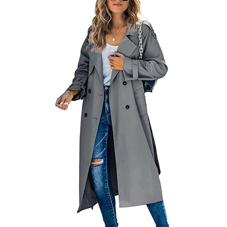 Classic Long Trench Coat  Double-Breasted Tailored Design - Product example