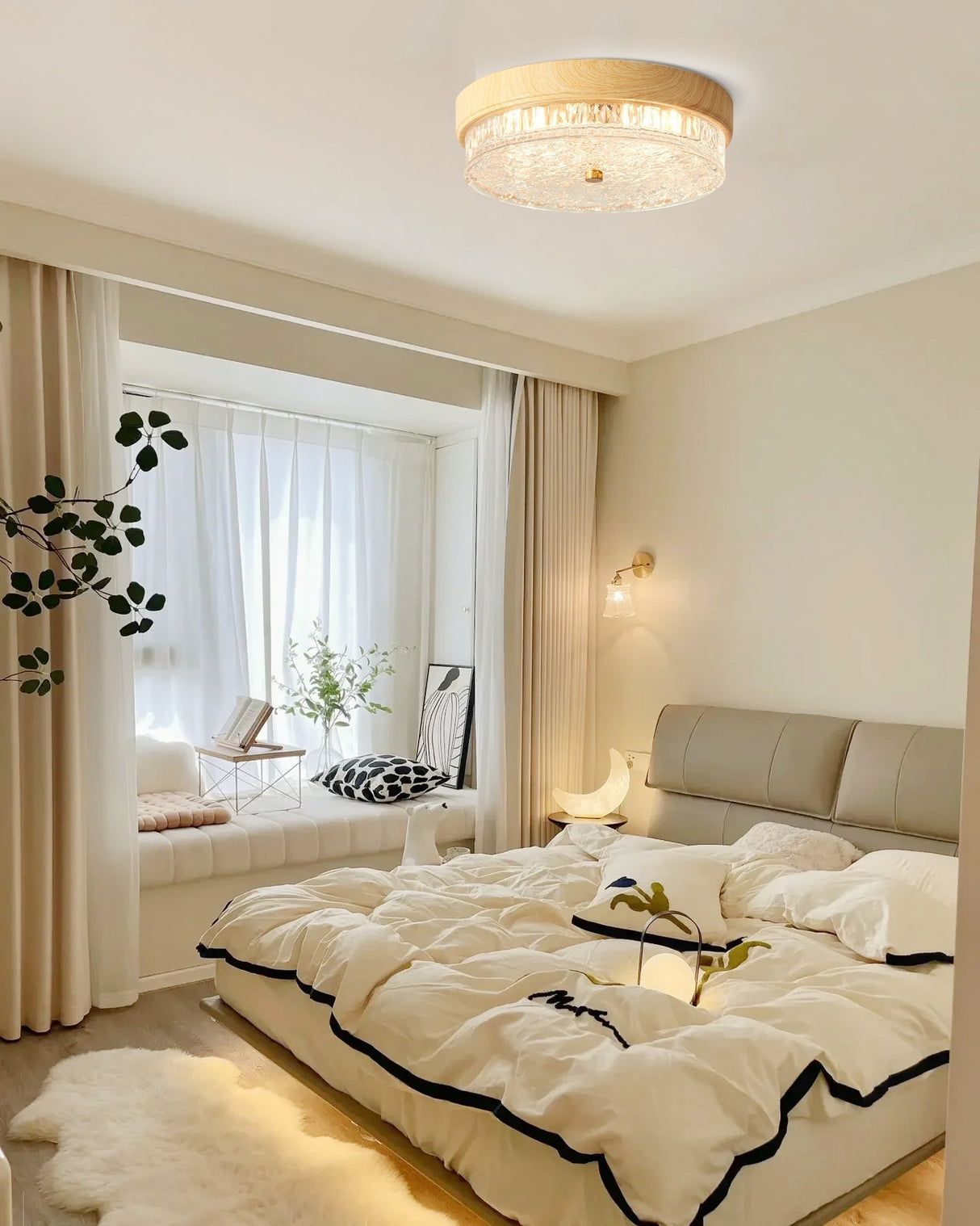Modern Ceiling Light  Wood Trim Glass Diffuser - Product detail 9