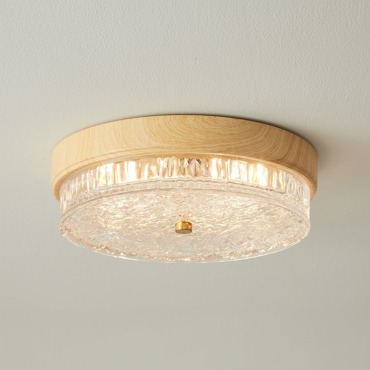 Modern Ceiling Light  Wood Trim Glass Diffuser - Detailed view