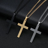 Mens Cross Necklace  Black Stainless Steel Pendant with Iron Chain - Detailed view