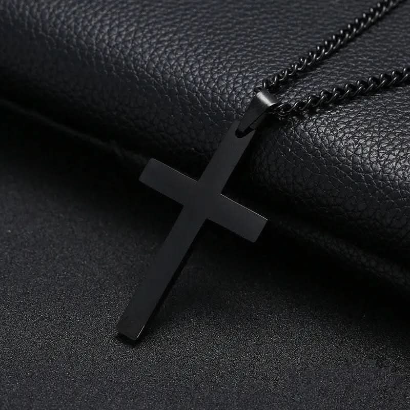 Mens Cross Necklace  Black Stainless Steel Pendant with Iron Chain - Product detail 4