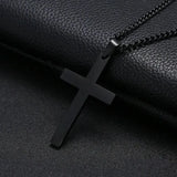 Mens Cross Necklace  Black Stainless Steel Pendant with Iron Chain - Product detail 4