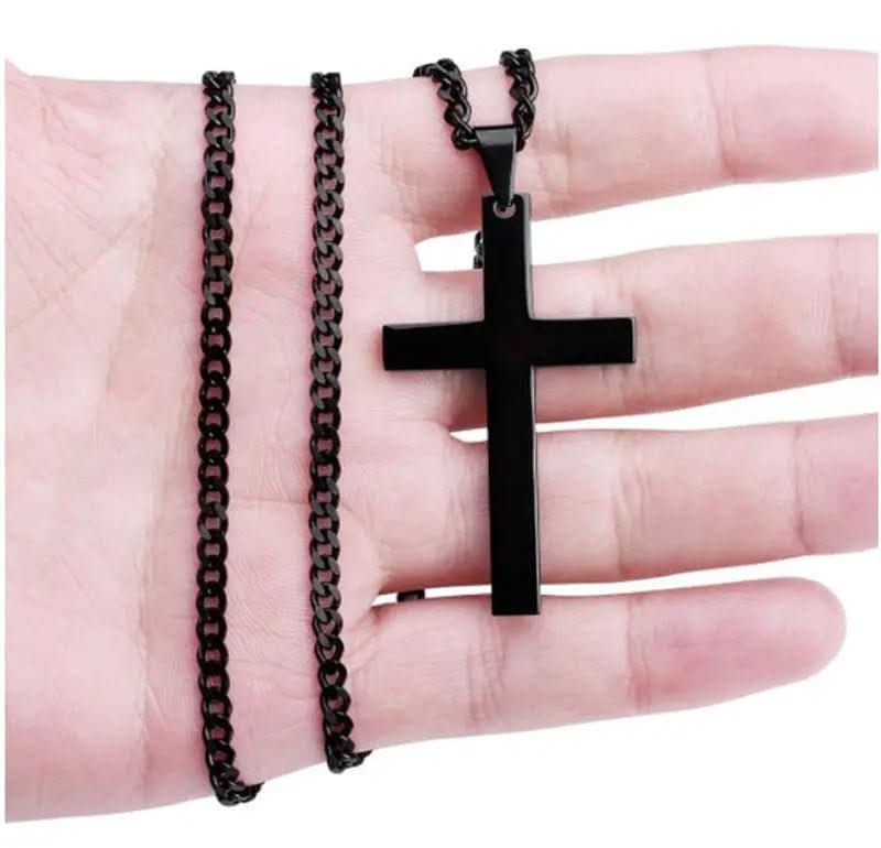 Mens Cross Necklace  Black Stainless Steel Pendant with Iron Chain - Product detail 7