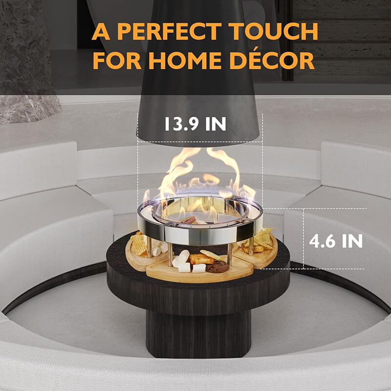 Tabletop Bio-Ethanol Fire Pit  Multi-Shape Design with Wooden Base - Product example
