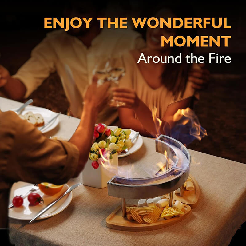 Tabletop Bio-Ethanol Fire Pit  Multi-Shape Design with Wooden Base - Product detail 4