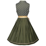 Traditional Dirndl Dress  Floral Embroidered Green With Gold Sash - Detailed view
