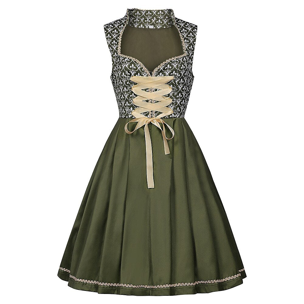 Traditional Dirndl Dress  Floral Embroidered Green With Gold Sash - Product detail 4