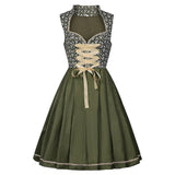 Traditional Dirndl Dress  Floral Embroidered Green With Gold Sash - Product detail 4