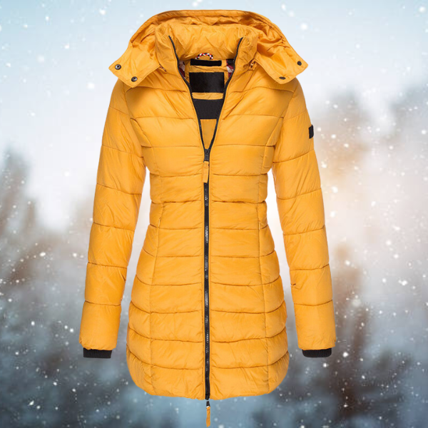 Winter Puffer Coat  Hooded Long Length Quilted Design - Detailed view
