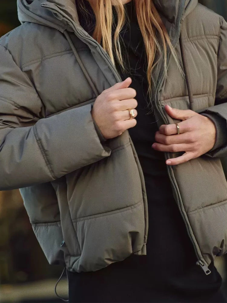 Winter Puffer Jacket  Quilted Hooded Design - Detailed view